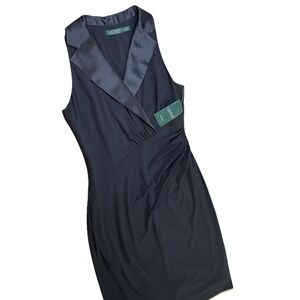 Lauren Ralph Lauren Dress Tuxedo Satin Collar Sheath Sleeveless Women Sz 10‎ NWT